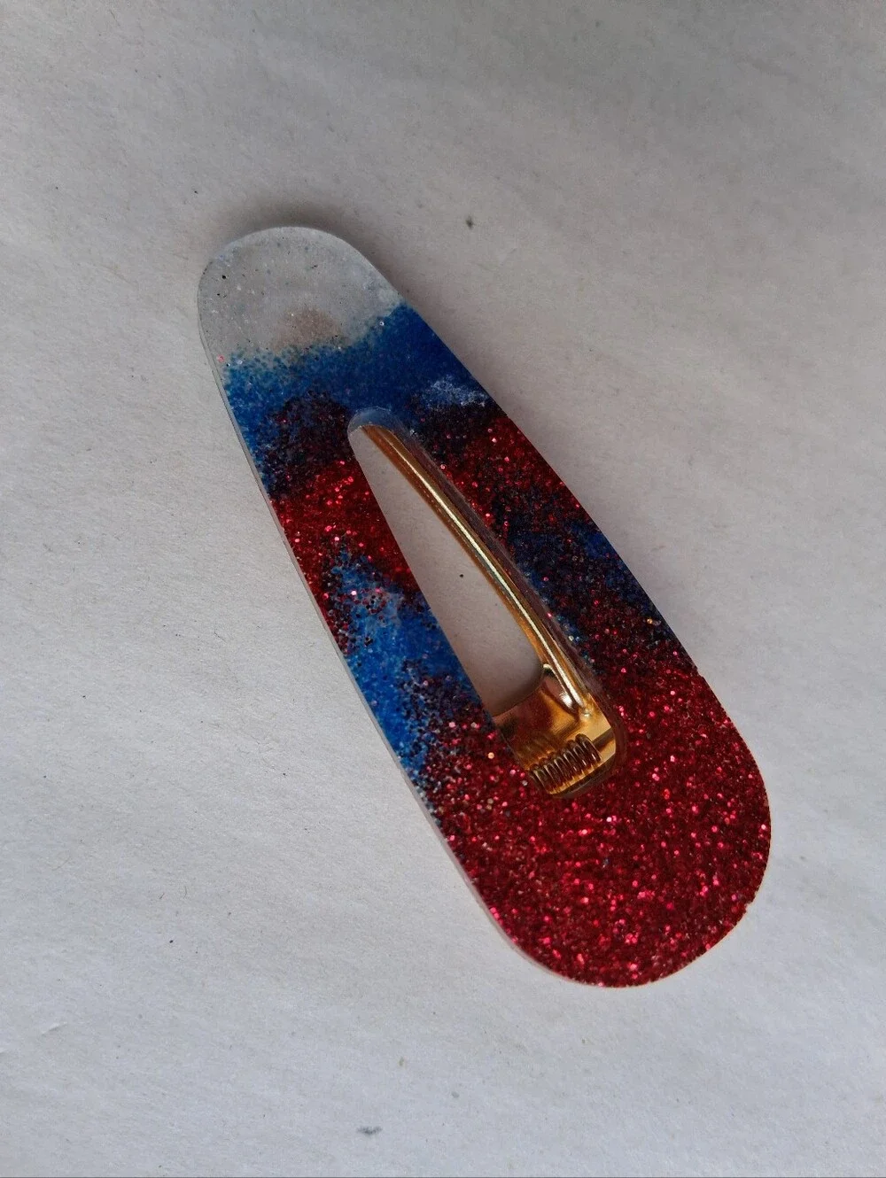 5/$25 Hand Crafted Red, Blue & White Glitter Resin Hair Clip